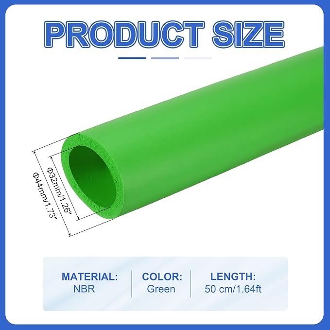 uxcell Pipe Insulation Tube Foam, 1-1/4" ID x 1/4" Thick x 1.64ft Foam Pipe Cover Non-Slip Hollow Tubing Guitar Air Conditioner Stand Fitness Equipment Handles, Green
