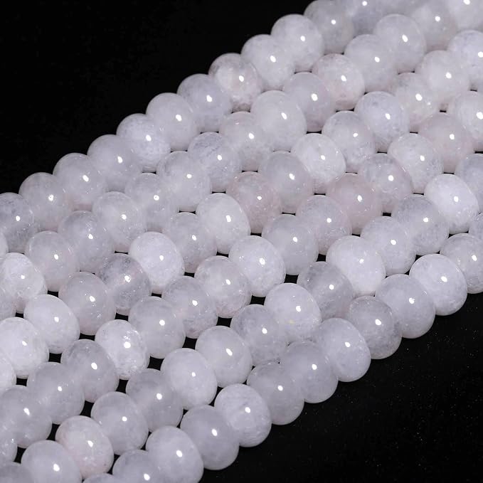 Songxi 5x8mm Natural Clear White Jade Stone Rondelle Beads, Gemstone - Image 2