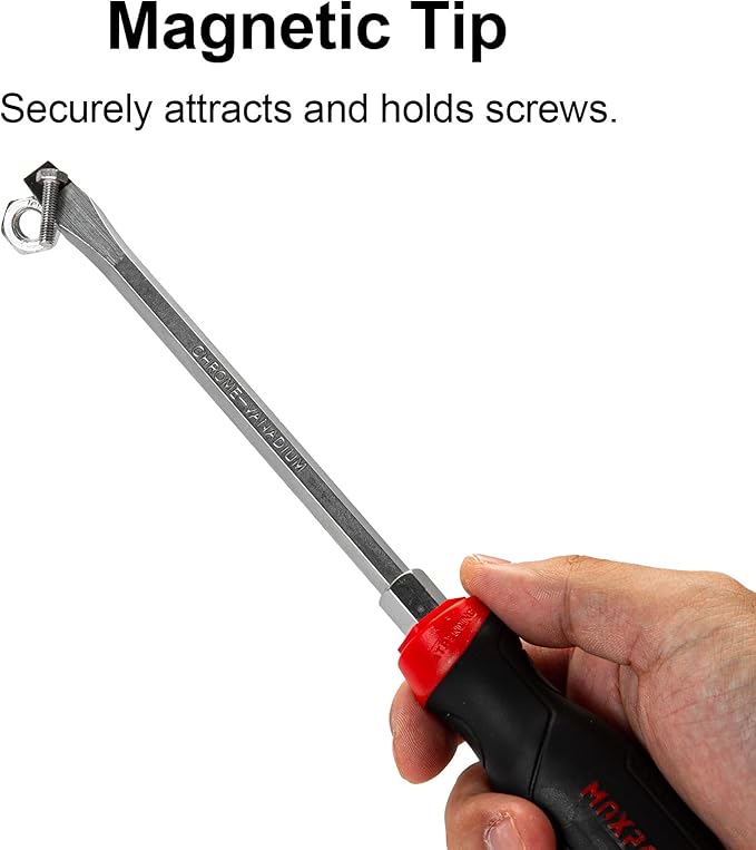 MAXPOWER Strike Cap Go Through Screwdriver Slotted 0.24 x 3.94 Inches, Cr-V Steel Flat-Head with Striking Cap Magnetic Tip, Ergonomic Soft Grip TPR Handle