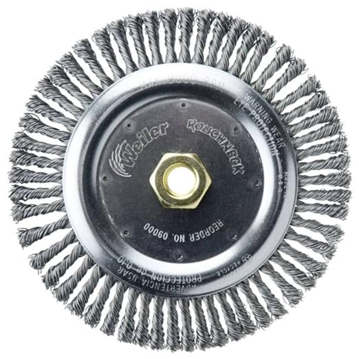Weiler 09000 Roughneck 7" Root Pass Weld Cleaning Brush, .020" Steel Wire Fill, 5/8"-11 Unc Nut, Made in the USA, 56 Knots