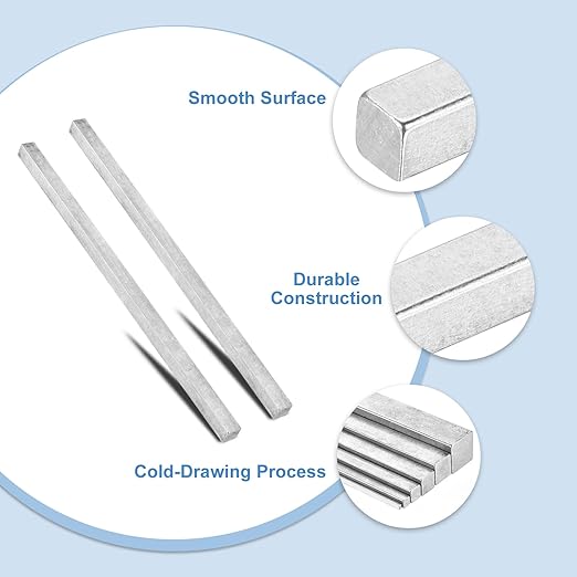 uxcell 3 Pcs Square Steel Key Stock, 1/2" x 1/2" x 12" Cold-Drawn 45# Steel Bars Precision Key Stock for Gearbox Coupling, Silver Tone