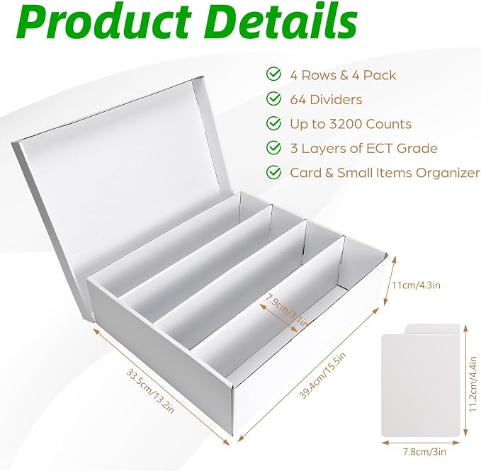 Calenzana 3200-Count Trading Cardboard Card Storage Boxes 4 Pack, 4 Row White - Image 2