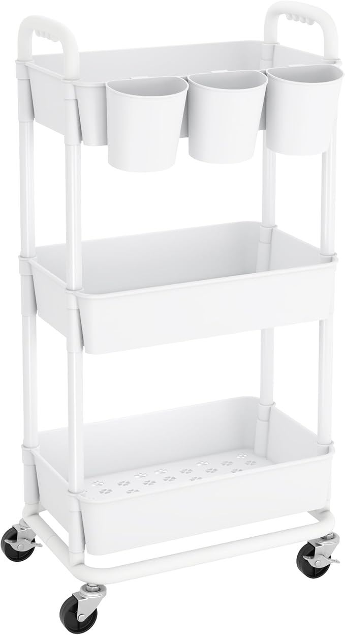JIUYOTREE 3-Tier Plastic Rolling Storage Cart Utility Cart by JIUYOTREE