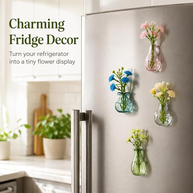 Mini Vase Magnets for Fridge, Real Flowers Pot Magnet, Funny Aesthetic Plant - Image 5