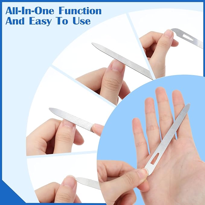 8pcs Metal Nail File Men, Stainless Steel Nail File for Natural Nails, 4.1 Inch Thin Metal Fingernail Files with Curved Sharp Pointed Tip Double Sided Manicure Pedicure Toenails Tools