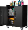 Storage Cabinet with Wheels,Locking Storage Cabinet with Drawer and Adjustable Shelf, Metal Cabinet,Rolling Tool Cabinets for Garage, Assembly Required (18.1" D x 30.3" W x 35.4" H)