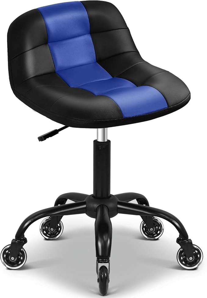 Rolling Stool with Wheels, Garage Shop Stool with Backrest, Roller Seat with Pneumatic Adjustable Height 16.93"-19.69", Heavy Duty Multi-Purpose Chair for Shop Salon Office Home, Blue