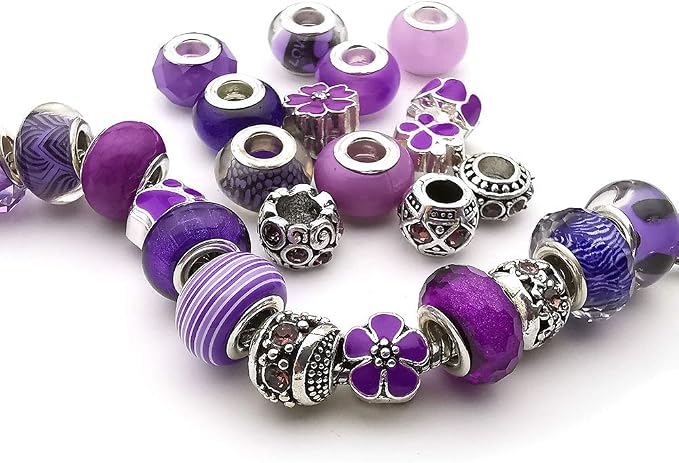 50pcs Assorted Purple Resin Imitation Glass European Large Hole Beads - Image 4
