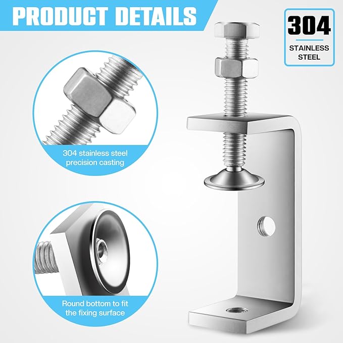 10 Pcs 304 Stainless Steel C Clamp Mini Tiger Clamp 1Inch Heavy Duty Metal U Clamps with Stable Wide Jaw Opening for Mounting Metal Working Woodworking(10 Pcs, 3 3/8 Inch)