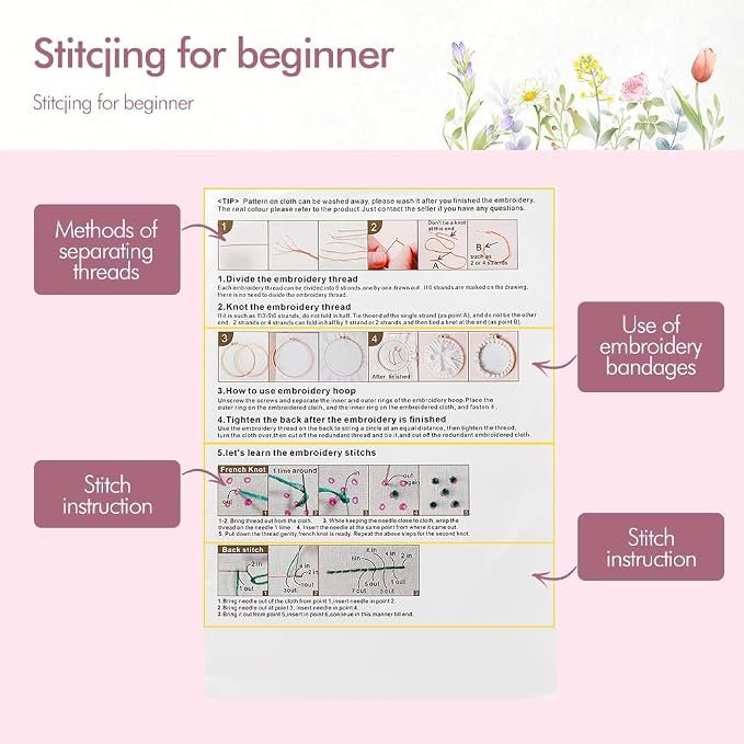 4 Pack Embroidery kit for Beginners Adults DIY Starter Kit, Cross Stitch Kits - Image 2