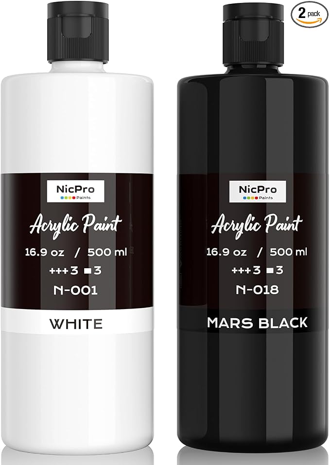 Nicpro White & Black Large Acrylic Paint, Rich Pigments, Non Toxic Craft Paint by Nicpro