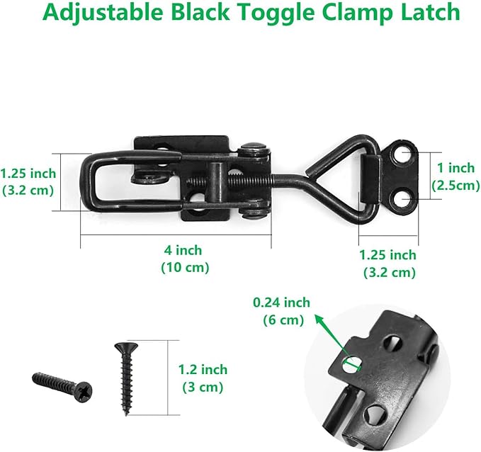 2 Pack Adjustable Black Toggle Clamp Latch(4003) Heavy Duty 1320lbs Capacity Toggle Latch & Quick Release Metal Pull Latches, Easy to Install for Lid Box Case Door Smoker(come with 10pcs 1.2" Screws)