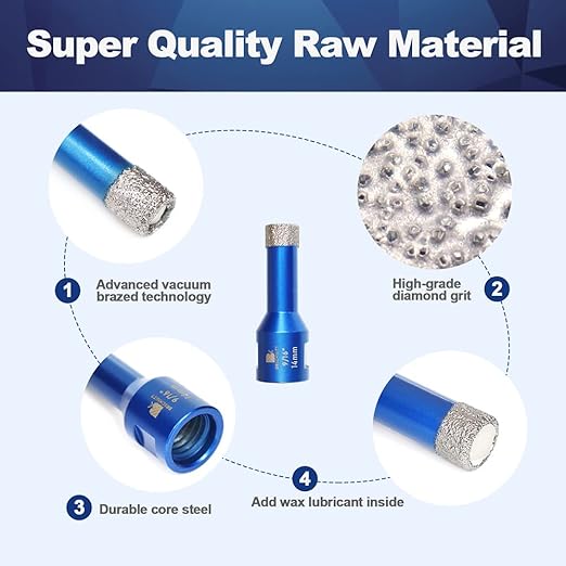 3/5 Inch Diamond Core Drill Bit for Porcelain Tile Ceramic Marble Granite Drilling,BRSCHNITT 2pcs Vacuum Brazed Diamond Hole Saw with 5/8-11 Thread (14mm 2pcs)