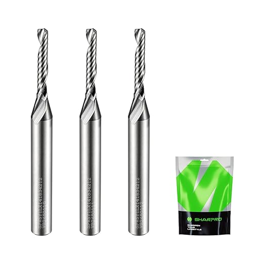 1/4 Inch Shank Single Flute (O Flute) Cutter Carbide Spiral Router 1/8 Inch Cutting Diameter Carbide Single Flute CNC Router Bit, Ideal for Aluminum, Plastic, Acrylic, Wood, MDF and PVC (3PCS)