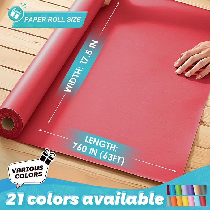 PerkHomy Red Kraft Paper Roll 17.5" x 760" - Image 2
