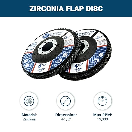 Benchmark Abrasives 4.5" x 7/8" Premium High Density Jumbo Zirconia Type 27 Flap Discs 4 1/2 for Angle Grinder, Sanding Discs, Finishing - Grinding Wheels 4 1/2 inch - (10 Pack) - Mixed Grit Pack