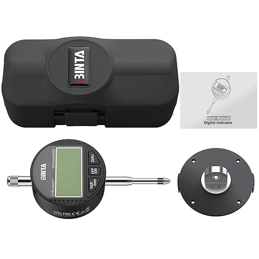 BINTA Digital Dial Indicator 1inch/0.0005inch, LCD Screen Zinc Alloy Digital Indicator with Rear Cover for Industrial,Mechanical, 3D, Laboratory Settings (Black)