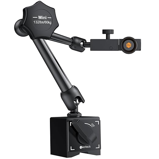 Neoteck 132lbs/60kg Max Pull Steel Magnetic Base for Digital Dial Indicator with 3/8 inch (9.52mm) Clamping Hole, Adjustable Test Indicator Holder Weighs 671g for Widely Used in Lathe - Black