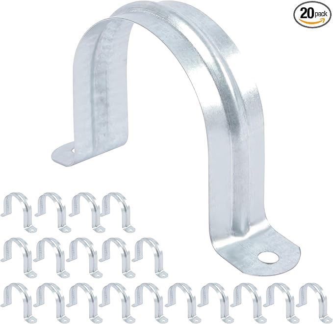 20 PCS 2 Inch Reinforced Rigid Pipe Strap, 2 Holes U Bracket Cable Clamp Hanger, Zinc Coated Tension Tube Clip, Conduits Strap Clamps for Pipe Fixing on Various Surfaces, 20 PCS(50 mm)