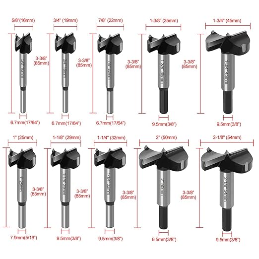 ASNOMY 10PCS Carbide Forstner Drill Bit set, 5/8"-2-1/8" Inch Carbide Tipped Forstner Bit for Hard Wood, Wood Drilling Hole Saw Set Woodworking Hinge Cutter Tool Kits for Wood Plastic Plywood