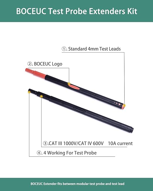 Multimeter Leads, Test Probe Extenders Kit, Extenders Fits Between Modular Test Probes& Leads(2 PCS, Black and Red) BC5540200