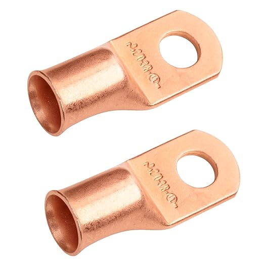 SELTERM 2pcs 2/0 AWG 3/8" Stud Copper Wire Lugs, Battery Lugs, Ring Terminals, Battery Cable Ends, 00 Gaug Ring Terminal Connectors, UL Heavy Duty Bare Copper Eyelets Battery Terminal Connectors