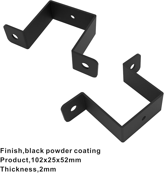 4Pcs Square Pipe Clamp, Black Strap Post Ties Brackets, U Shaped Connector Bracket, Wood Deck Fence Post Tie for Water Pipes, Balcony Railing, Stairs Railing