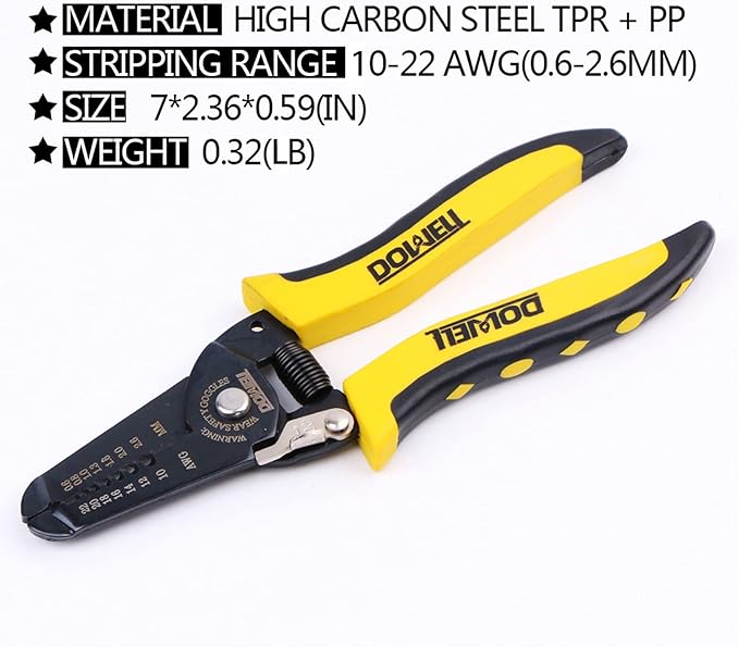 DOWELL 10-22 AWG Wire Stripping Tool Wire Stripper Cutter Pliers Tool Multi-Function Hand Tool for Electrician 2-Piece