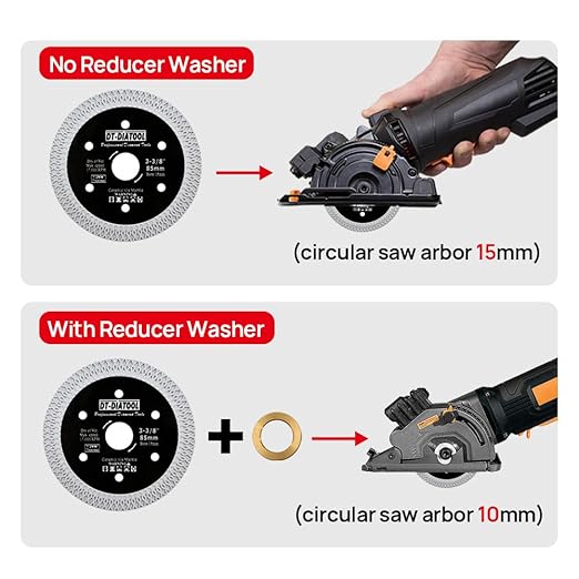 DT-DIATOOL Diamond Tile Blade 3-3/8" (85mm) Cutting Porcelain Tile Ceramic Marble Granite Circular Saw Blade with X Mesh Segment Arbor 10mm-15mm Pack of 2