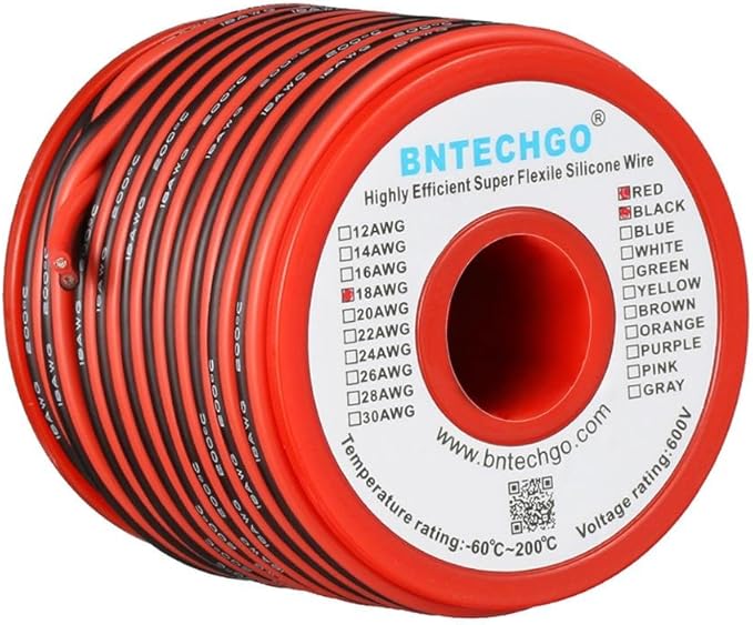 BNTECHGO 18 Gauge Flexible 2 Conductor Parallel Silicone Wire Spool Red Black High Resistant 200 deg C 600V for Single Color LED Strip Extension Cable Cord,Model,50ft Stranded Tinned Copper Wire