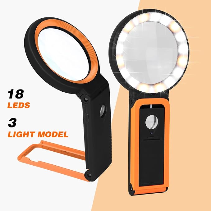 KIBTOY Magnifying Glass with Light and Stand, Foldable Handheld Magnifying - Image 6