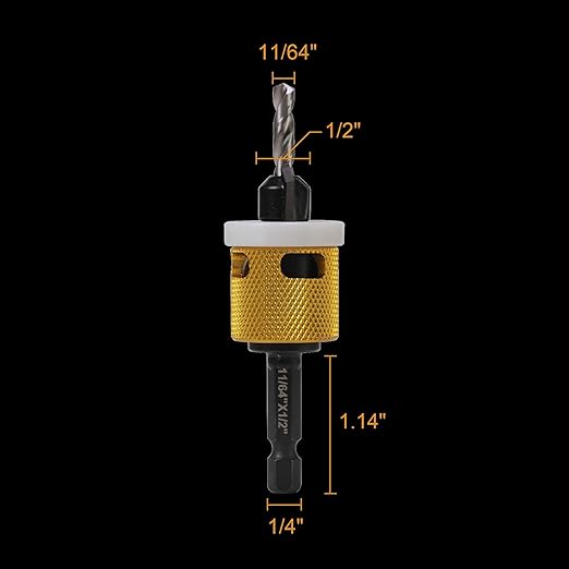 11/64"x1/2" Carbide Tipped Countersink Drill Bits with Low Friction Depth Stop, 1/4" Quick Change Hex Shank Countersink Drill with Replaceable HSS Pilot Drill Bit for Plastic, Woodworking