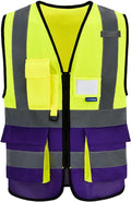 6XL 8XLHigh Visibility REFLECTIVE Safety Vest with 4 Reflective Strips 7 Pockets Yellow&Purple
