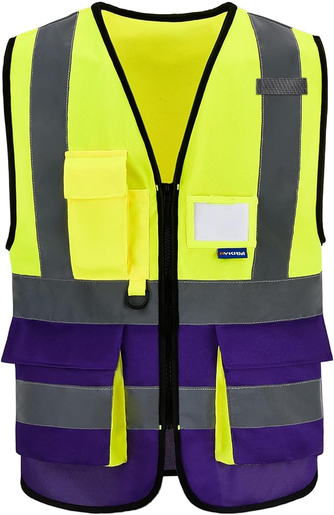 SMALL High Visibility Safety Vest with ZIPPER Yellow&Purple