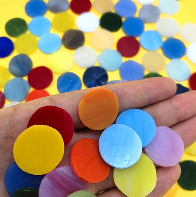 DIY Glass Round Mosaic Tiles, 100 Pieces Assorted Colors Stained Glass Flower - Image 4