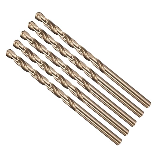 Drill Bit, #12 Cutting Diameter, 4341 HSS Gold Finish 135° Cutting Angle Number Jobber Bits - (Applications: for Drilling Soft Metal Plastic Wood), 5-Pieces