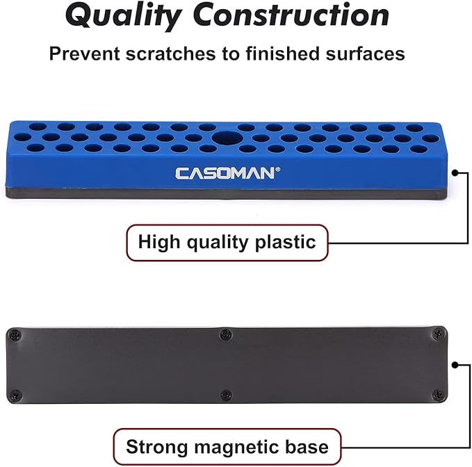 CASOMAN 2PCS 1/4" Hex Bit Organizer with Magnetic Base - Blue, 86 Hole Bit Organizer with Strong Magnetic Base, Magnetic Bit Organizer for Your Specialty