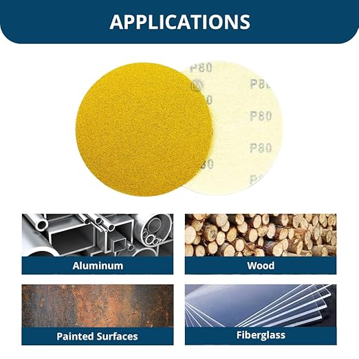 Benchmark Abrasives 5" Premium Aluminum Oxide Stearated Gold No Holes Hook and Loop Discs for Sanding of Metals Non-Ferrous Metals Wood Plastic Fiberglass (Pack of 50) - 40 Grit