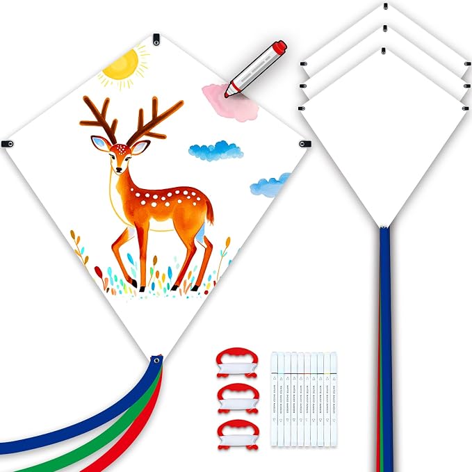 Kite Making Kit for Adults & Kids: 3 Pack DIY Blank White Diamond Kites by DoinFly