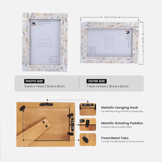 Handicrafts Home Mother of Pearl Picture Frame 5x7, Decorative Photo Frame - Image 2