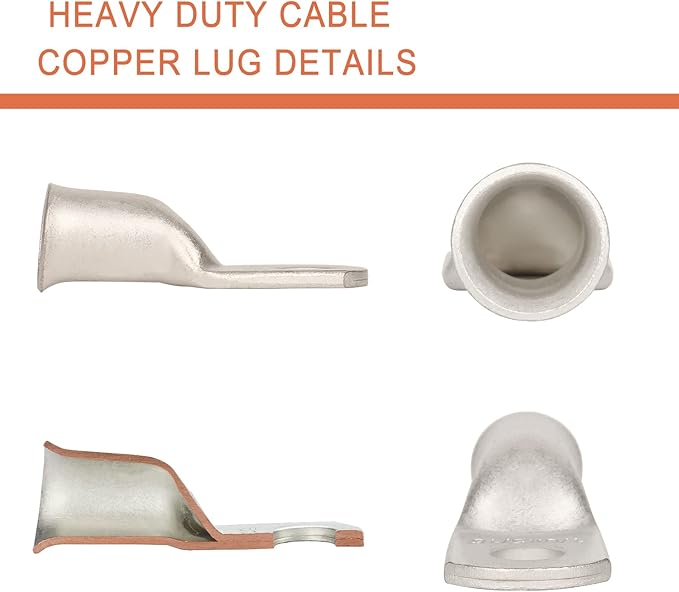 10pcs 1/0 AWG-5/16(M8) Tinned Copper Ring Terminals Battery Lugs, Heavy Duty Wire Lugs, Battery Cable Connectors