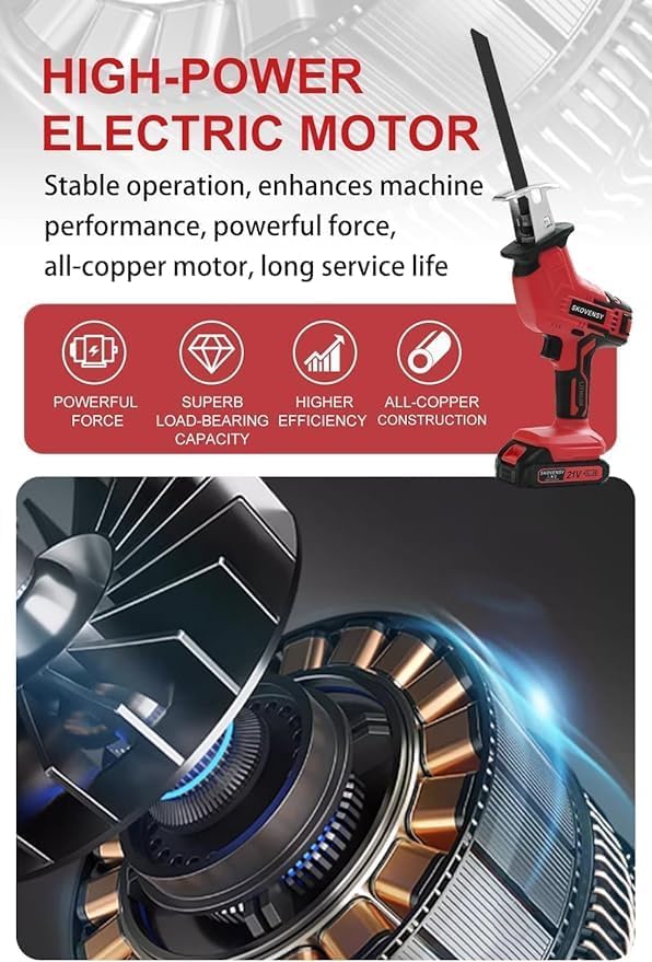 Cordless Reciprocating Saw for Home & Outdoor Use, 2×2.0Ah Batteries, Variable Speed, Red Compact Saw Kit with Blades for Wood/Metal/PVC Cutting – Ideal for DIYers & Gardeners in All Seasons