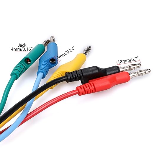 Sumnacon Multimeter Banana Plug to Crocodile Alligator Clip Test Probe, 5PCS 4mm Stackable Colorful Silicone Banana Plug to Alligator Clip Test Probe Lead Wire Cable 1M