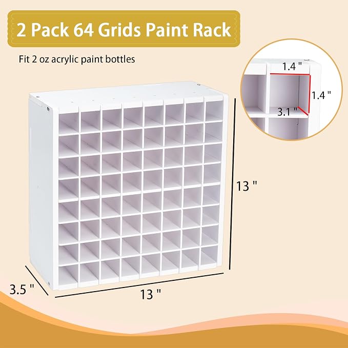 Krafetto 2 Pack 64 Grids Paint Organizer Storage Rack, Wall-mountable Craft - Image 2