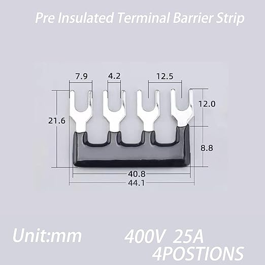 Terminal Block (8 Sets) 8Pcs 4 Positions Dual Row 600V 25A Screw Terminal Strip Blocks with Cover&8Pcs Pre-Insulated Barrier Termina Block Strip& 32Pcs Insulated Fork Wire Connector