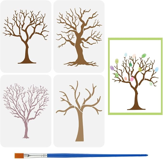 FINGERINSPIRE 4Pcs Tree Branches Painting Stencil by FINGERINSPIRE
