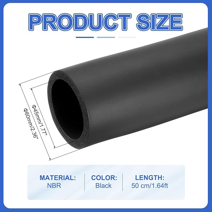 uxcell Pipe Insulation Tube Foam, 1-3/4" ID x 1/3" Thick x 1.64ft Foam Pipe Cover Non-Slip Hollow Tubing Guitar Air Conditioner Stand Fitness Equipment Handles, Black