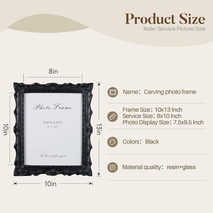 Cuspin Vintage 8x10 Black Picture Frame, Handcrafted Resin Gothic Frame - Image 4