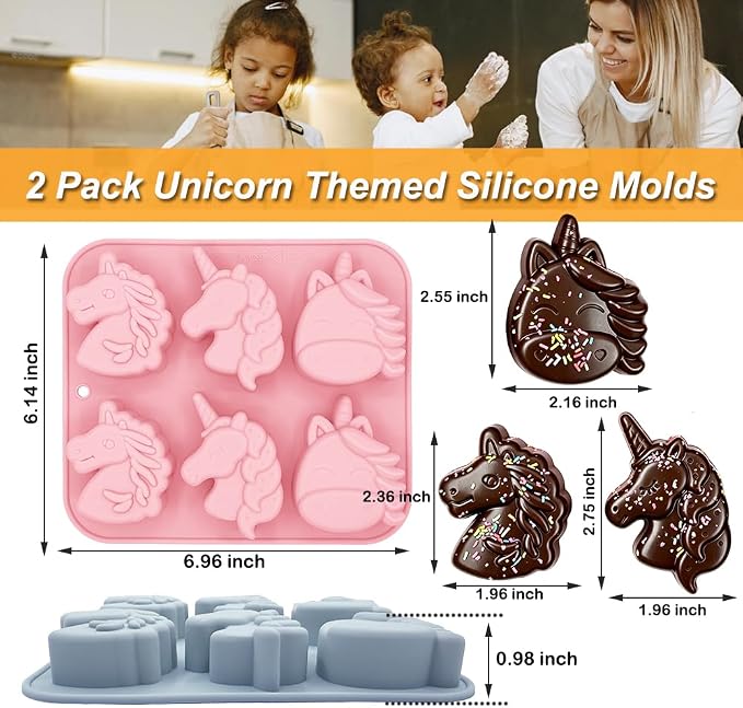 2 Pack Unicorn Silicone Molds 6 Cavity 3D Unicorn Themed Baking Mould Tray - Image 2