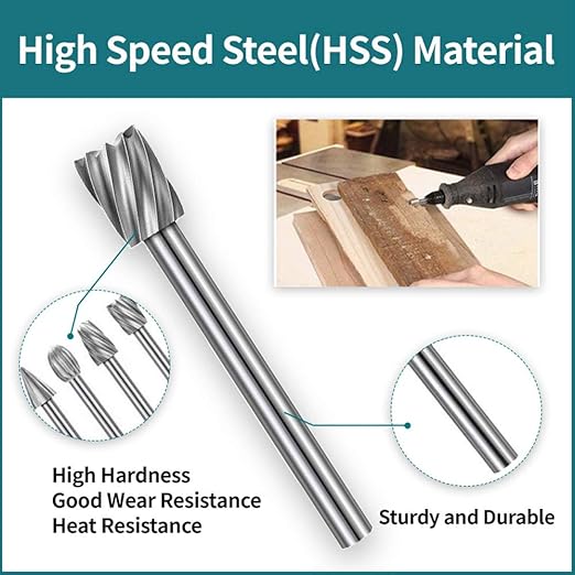 YURINWOO 20PCS HSS Rotary Burr Set, Carving Bits & Engraving Router Bit Set for Rotary Tool Accessories with 1/8"(3mm) Shank for Woodworking, Engraving, Drilling, Grooving